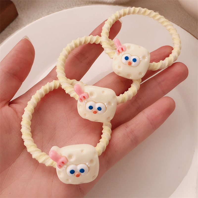 Cuerda de cabeza de corazón de niña linda cuerda para el cabello de alta elasticidad dibujos animados lindo queso dulce estudiante atar el cabello banda de goma para el cabello lazo para el cabello