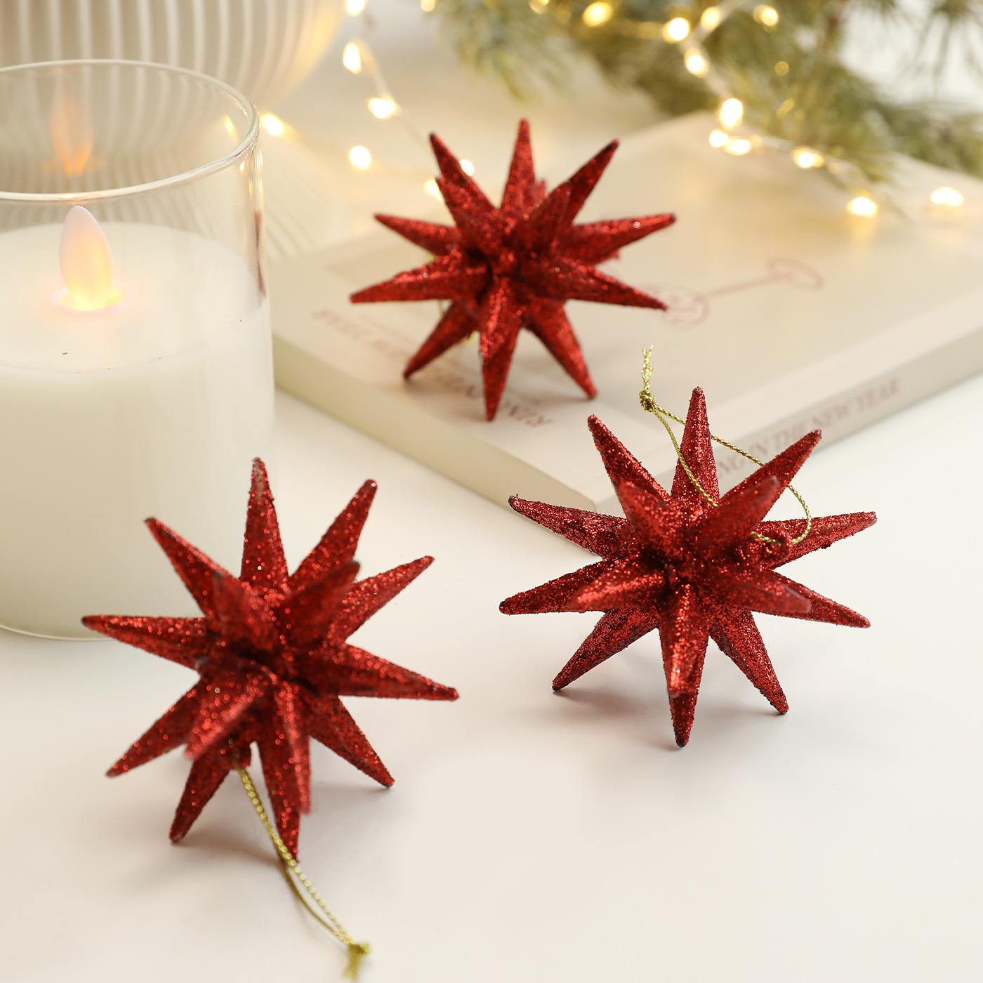 Nuevos colgantes creativos de Navidad transfronterizos polvo de oro explosivo estrella tridimensional árbol de Navidad decoración diseño de colgante