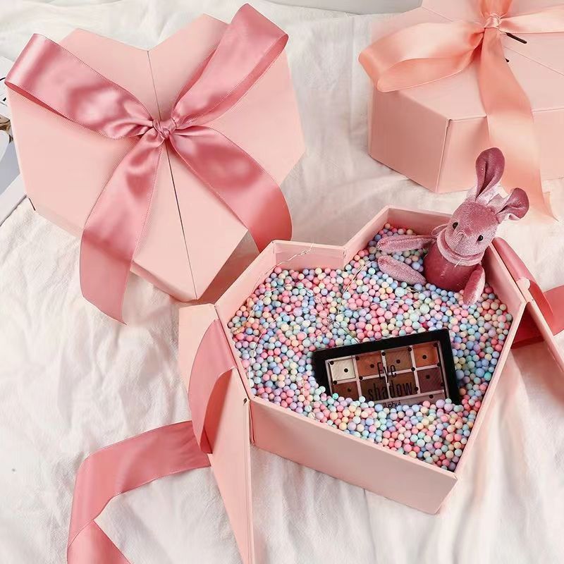 Caja de regalo en forma de corazón, día de San Valentín, caja vacía de amor rosa, regalo de perfume de lápiz labial para su novia