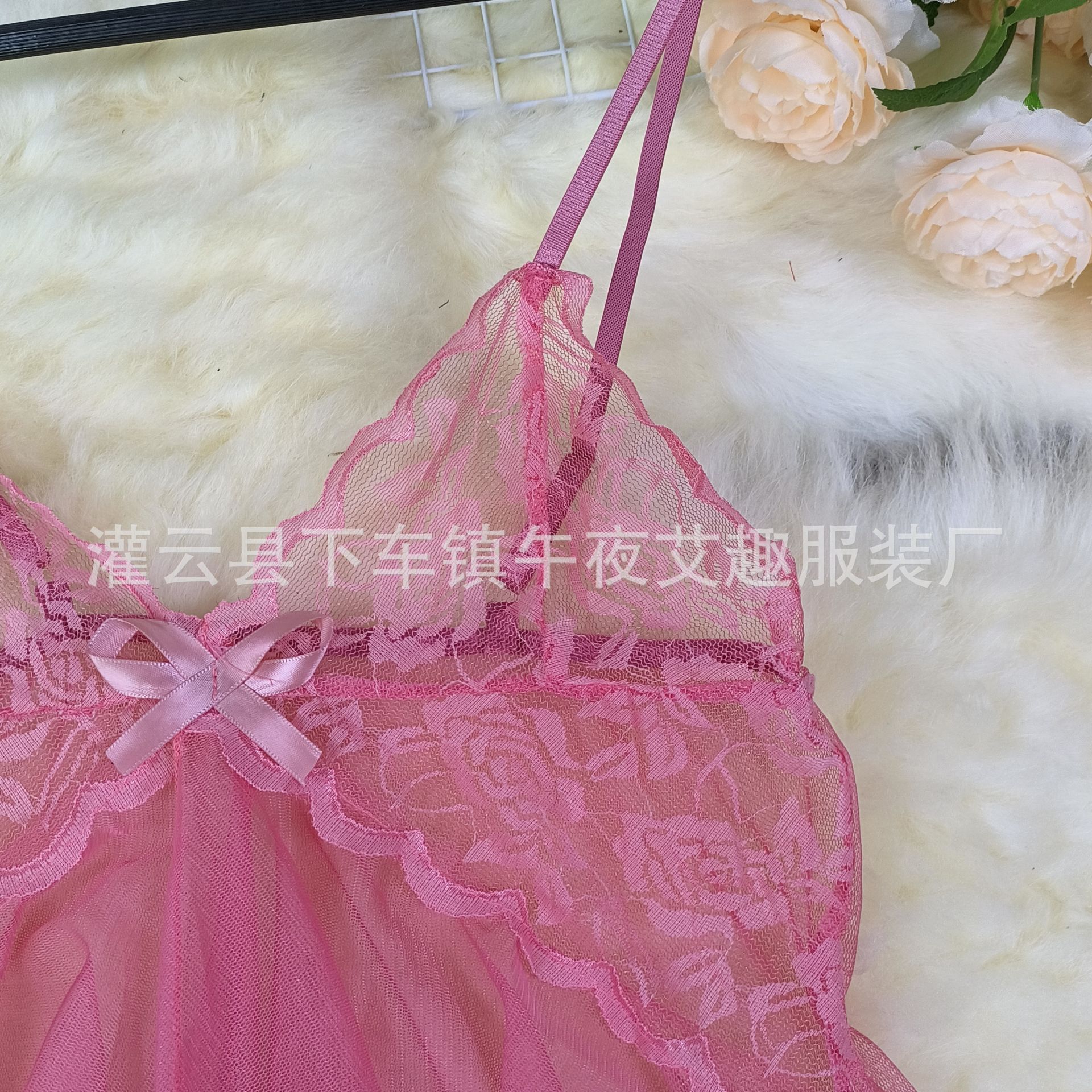 性感情趣内衣女式柔纱深V性感藕色蕾丝吊带裙美人鱼睡裙三家批发