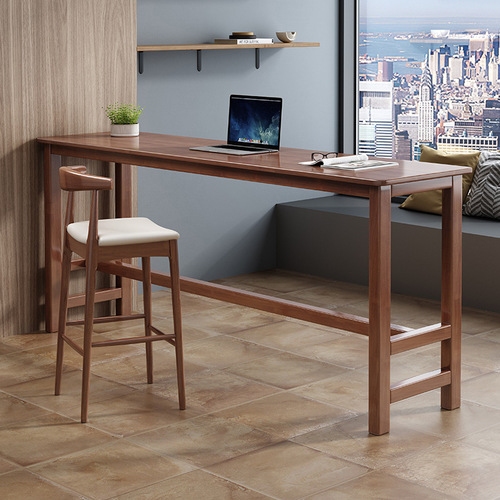 Solid Wood Bar Table and Chair Set, Living Room Partition, Home Use, Japanese Minimalist Balcony Narrow Long Table, Window-Side High-Top Table