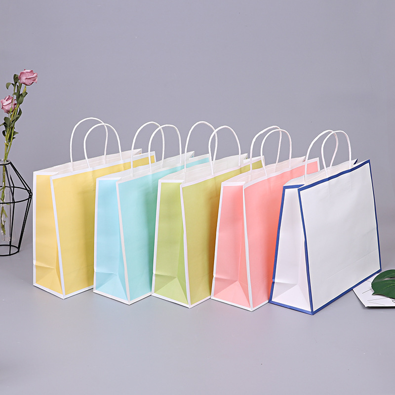 供应牛皮纸手提袋 彩色超市购物袋外卖食品精致打包袋礼品包装袋