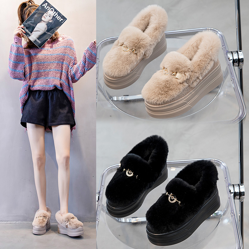 秋冬圆头平跟日常现货人造毛天然棕色绒面低帮低筒棉鞋|ms