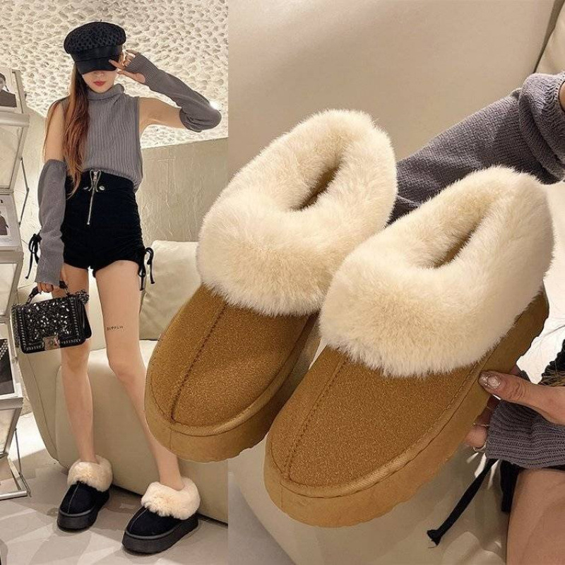 Furry Slippers for Women for Outdoor Wear 2026 New Style Women's Shoes Snow Boots for Women Autumn and Winter Fleece-Lined Warm Cotton Slippers for Women