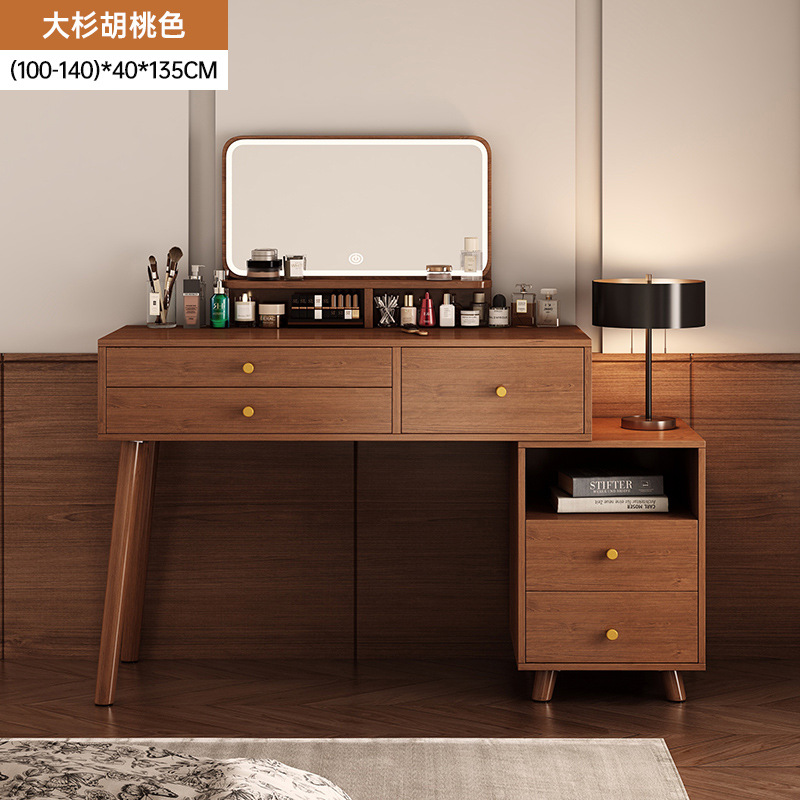 [서랍 3개 + 서랍 2개 측면 캐비닛 + LED 거울] 100-140cm 월넛 색상