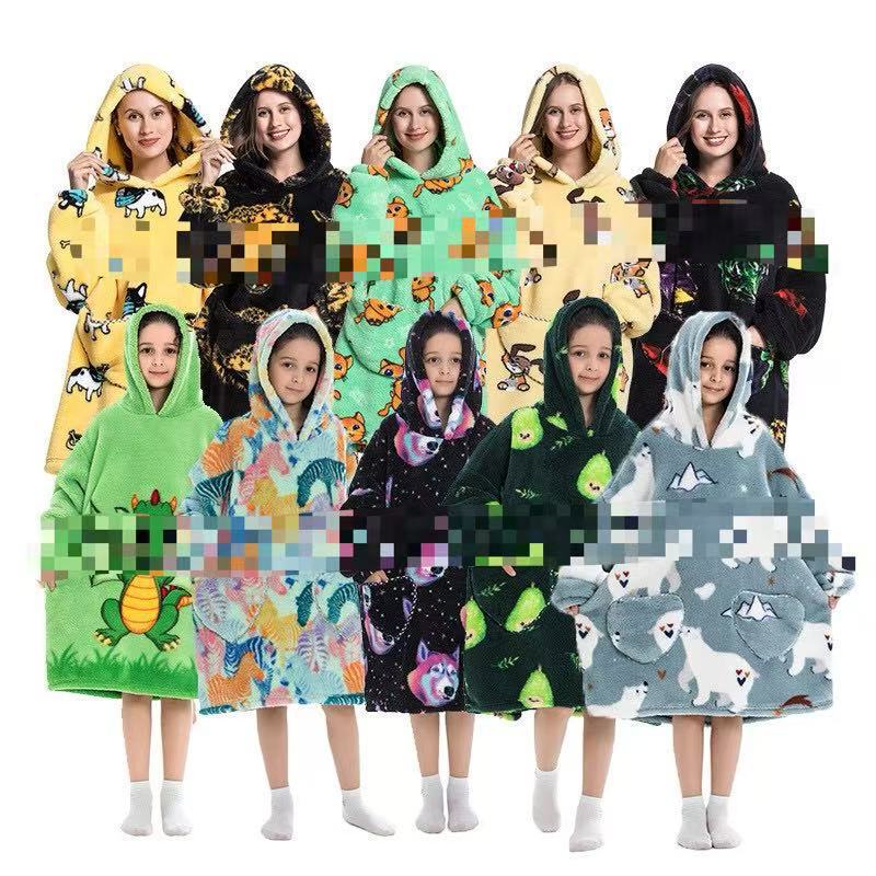 Amazon New Blanket Hoodie Adult Flannel Animal Cartoon Lazy Clothes Thickened Outfit Home Clothes