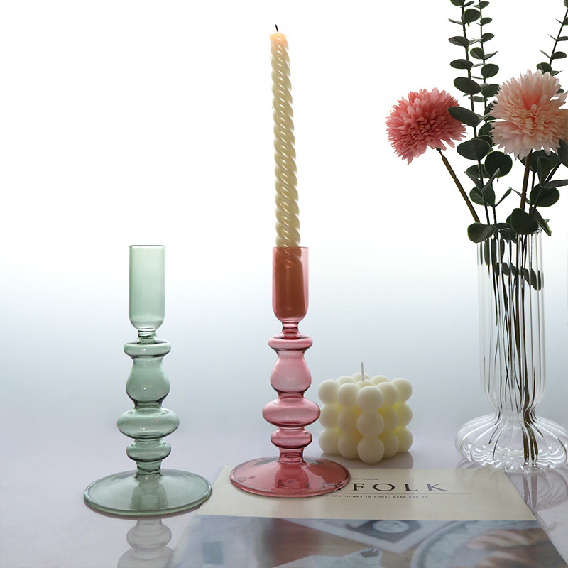 Candelero de vidrio de color de estilo europeo que sopla adornos decoración del hogar Retro simple aromaterapia vela Candelabro decoración del hogar