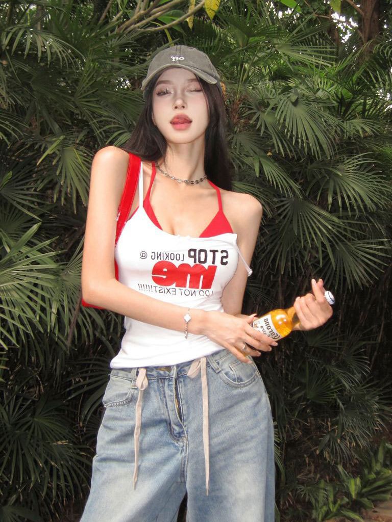 White summer retro short vest sleevless