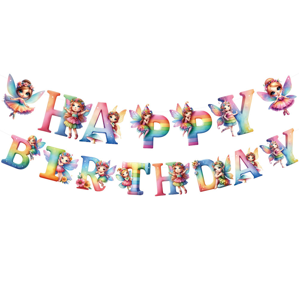 Nuevo producto decoración de fiesta de cumpleaños feliz birthday tira de la bandera bandera hada elfo tira de la bandera