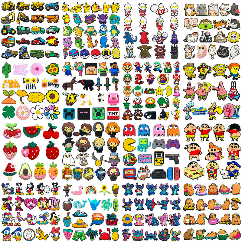 100 Sets of Clogs Accessories Shoe Charms Cartoon Shoe Buckles Decoration for Men, Women, and Children Slippers Sandals Style
