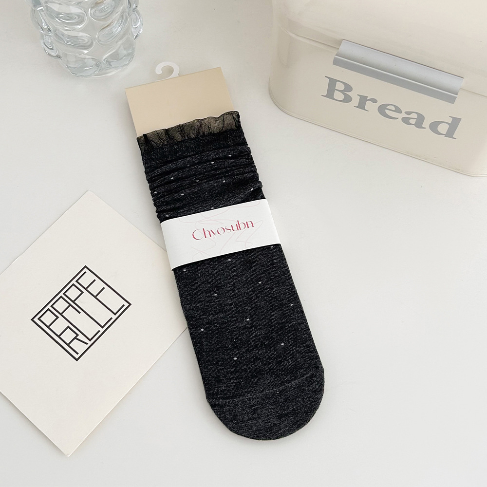 Calcetines de lunares Calcetines de pila fina de verano para niños Calcetines de tubo de niña de estilo ballet de encaje de algodón dulce y deshuesado