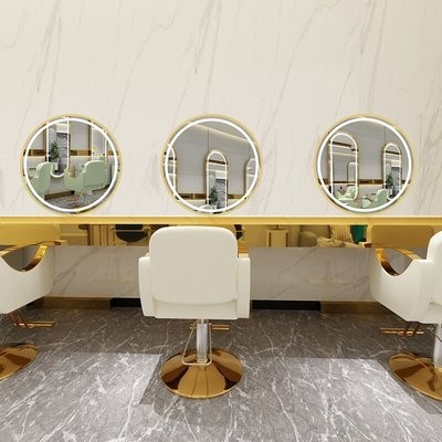 Barbería espejo salón de pelo especial montado en la pared espejo de un solo lado piso con luz inteligente espejo led