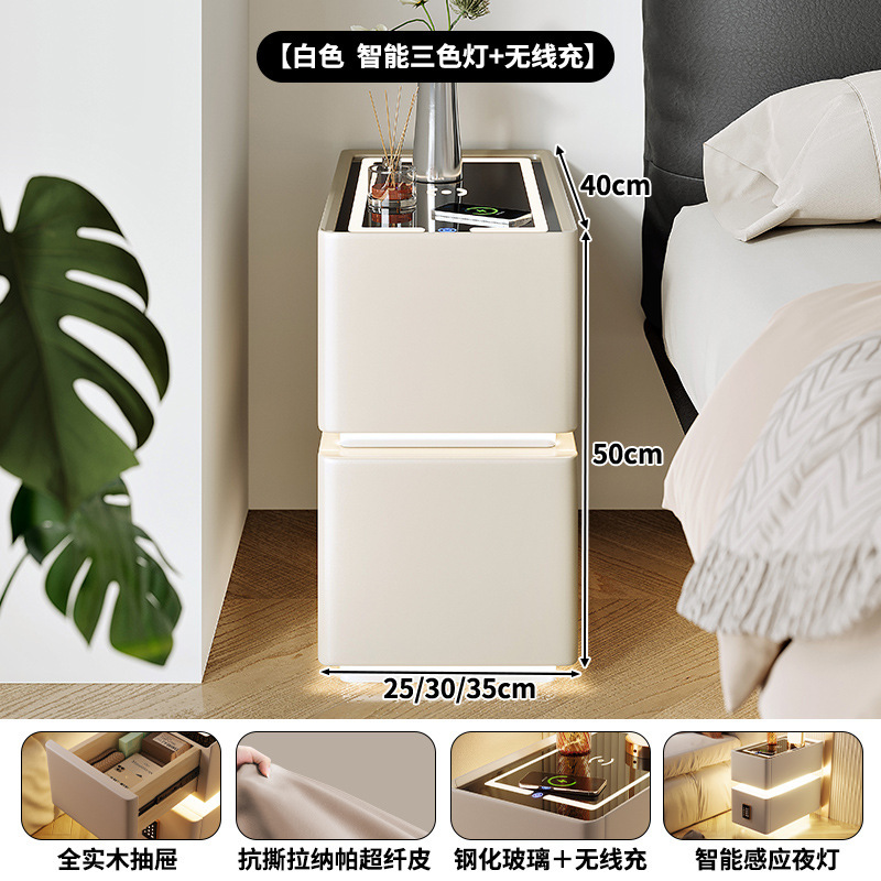 Mesita de noche inteligente, pequeña lámpara de banda ultra estrecha, cargador inalámbrico, gabinete de almacenamiento de dormitorio doméstico, gabinete estrecho con borde de cama de apartamento pequeño