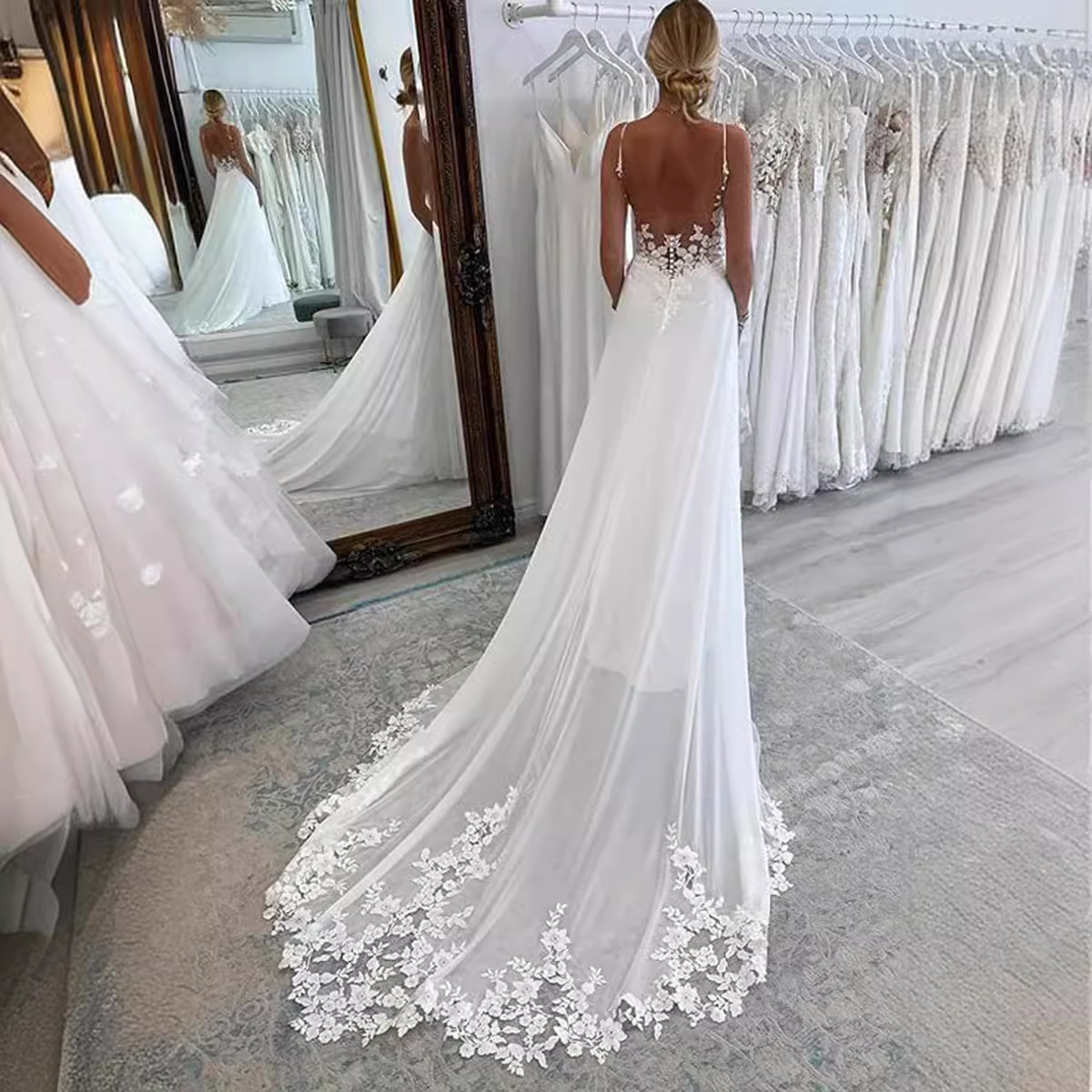 Thin-band wedding dress 2025 new style bride simple deep V-neck…