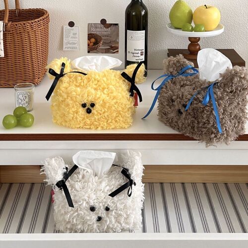 Korean INS-style Bichon Frise Dog Paper Towel Holder, Maltese Dog Plush Dopamine Living Room Car Driving Paper Towel Holder