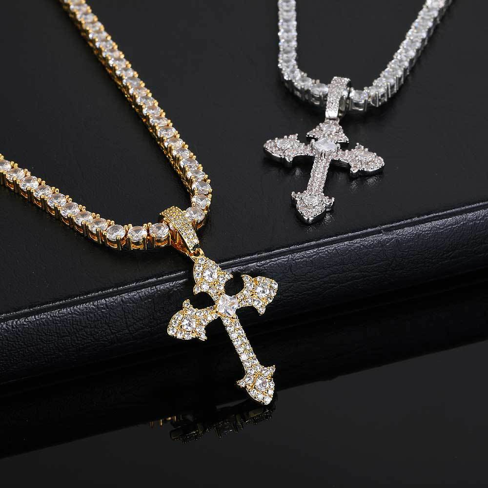 Hip-hop Cross Copper Inlay Zircon Gold Plated Men's Pendant Necklace display picture 1