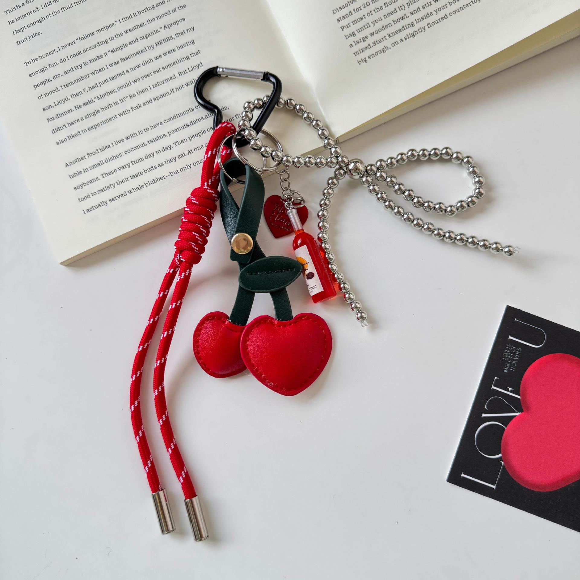 Leather cherry red wine m style pendant