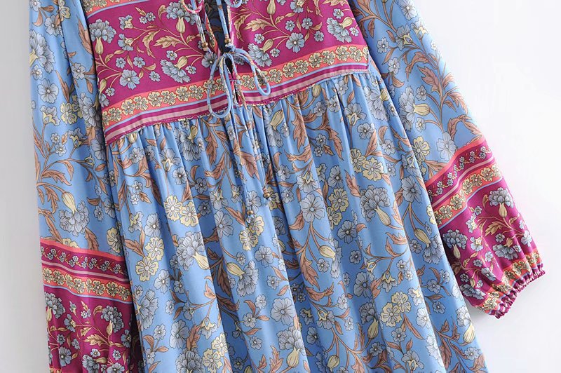 spring rayon watermark flower tassel long sleeve long dress  NSAM28402