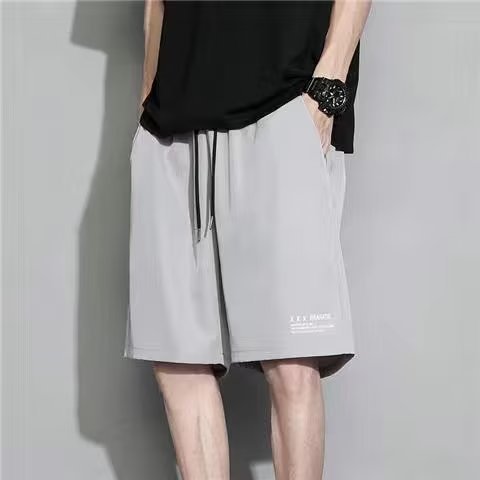 Shorts for men, summer fashion, loose print, versatile casual sports student five-pocket thin Ins ice silk pants