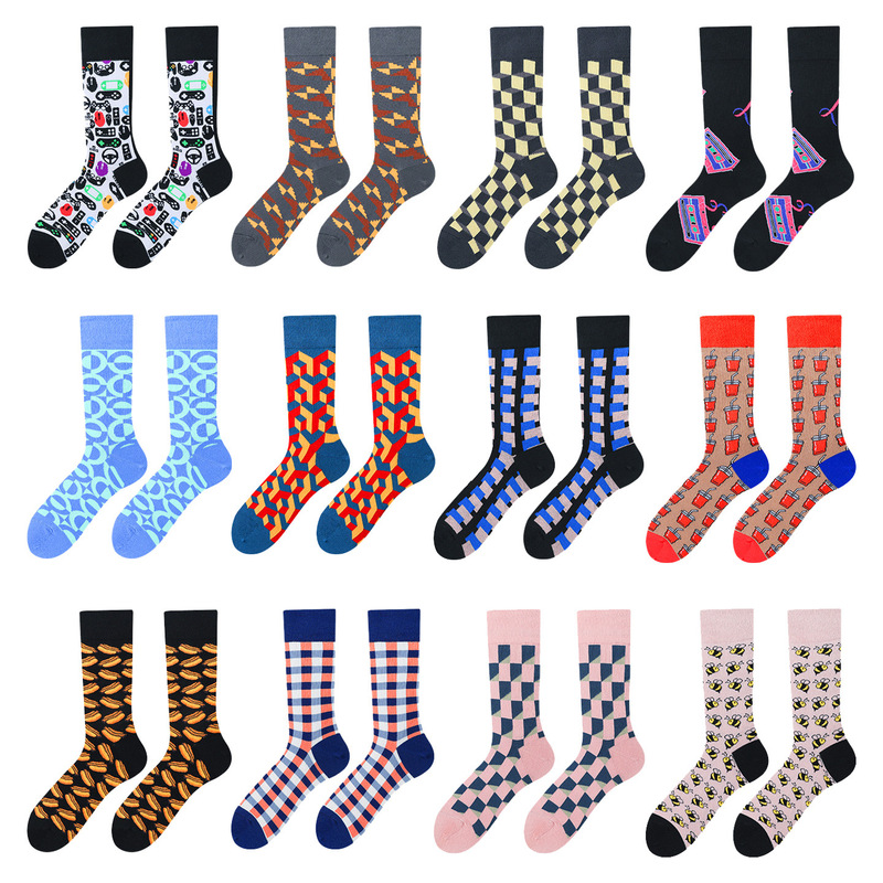 Amazon Cross-Border Aa Socks Casual Fun Colorful Men's Cotton Socks Fashion Trendy European and American Street Personality Mid-Tube Trendy Socks