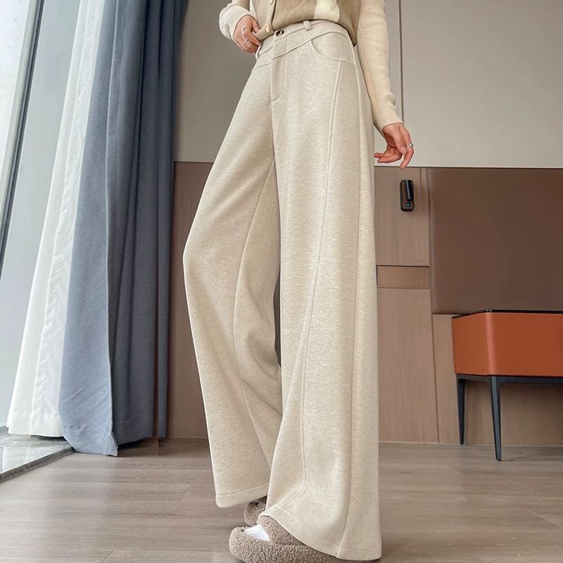 加绒裤女秋冬2025新款高腰秋冬季加厚阔腿裤宽松毛呢西装裤直筒裤|undefined