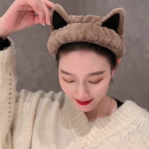 Cute Cat Ears Hair Band for Women, Face Washing, Applying Face Mask, Hair Tie, Simple and Versatile Head Accessory, Plush Headband,  Head Scarf