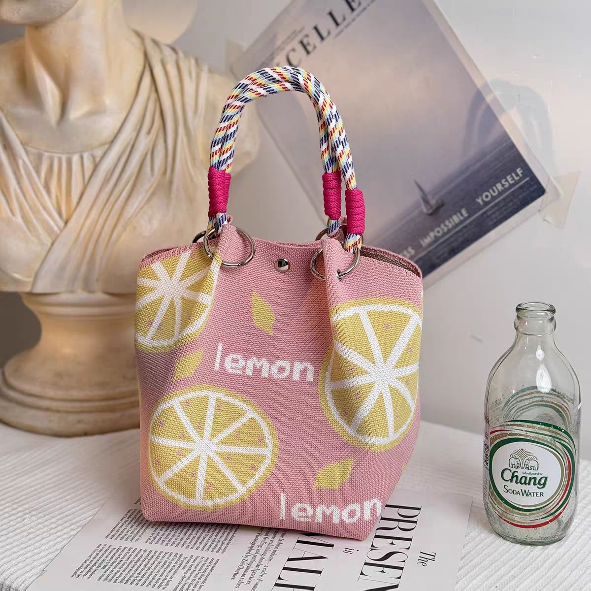 Bolsa de punto bolsas de dibujos animados para mujeres lindas bolsas de regalo de mano bolsas de bocadillos prácticas versátiles bolsas de cubo baratas gran capacidad