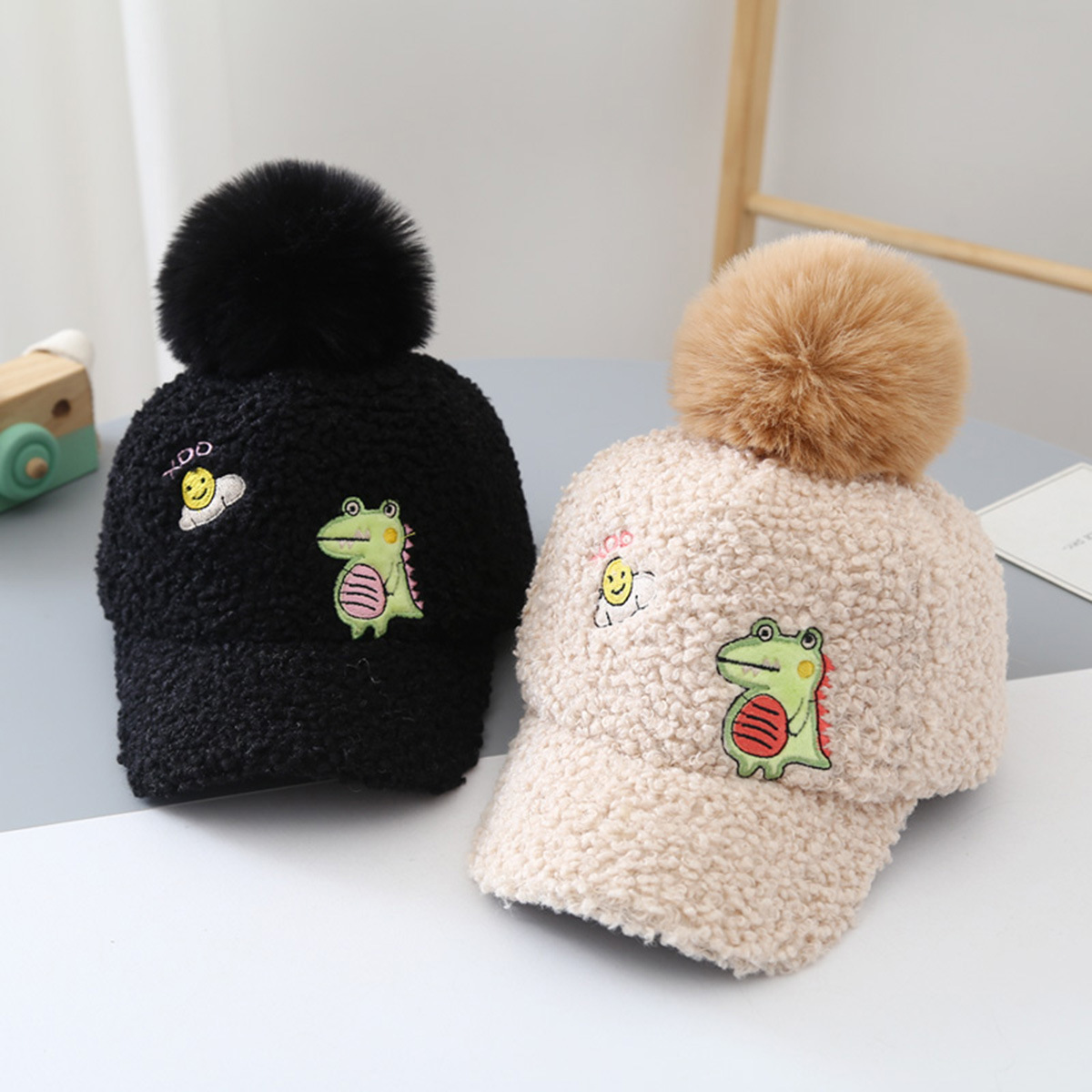 Cute Dinosaur Fur Ball Teddy Down Baseball Cap Wholesale Nihaojewelry display picture 13