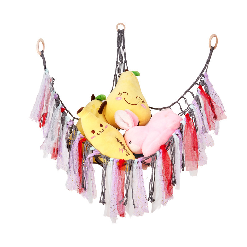 三角玩具ネットポケット手作り綿紐編みハンモックネットポケットぬいぐるみ収納壁ポケット吊りネットポケット|undefined