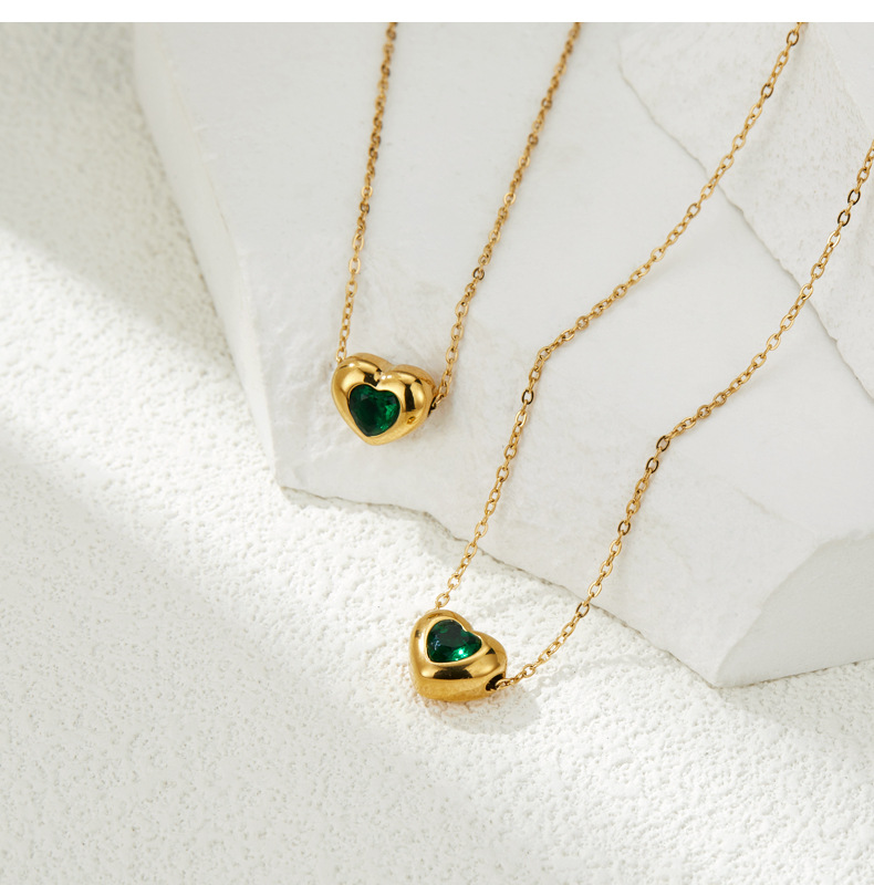 Japanese Style Heart Shape Titanium Steel Gold Plated Zircon Necklace 1 Piece