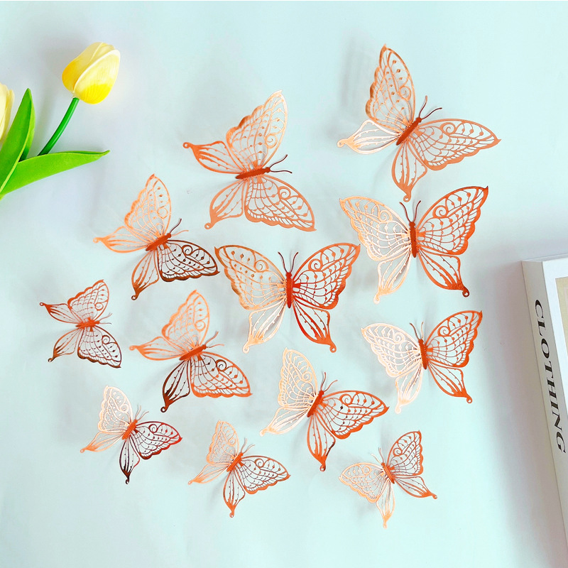 LTHD003 Papier autocollant décoratif tridimensionnel pour réfrigérateur, motif papillon et feuille de saule 3D, artisanat raffiné_voghion.com