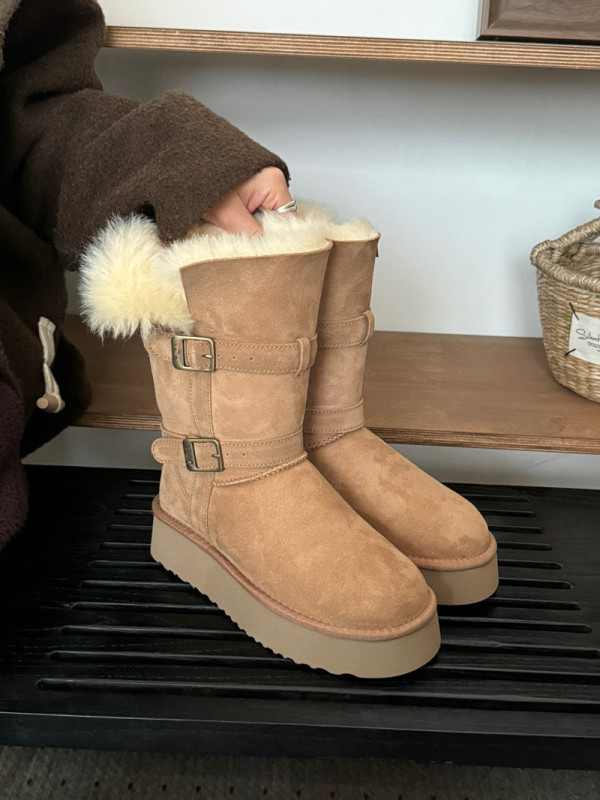 厚底皮毛一体长筒雪地靴子女冬季加厚保暖新款雪地棉靴|undefined
