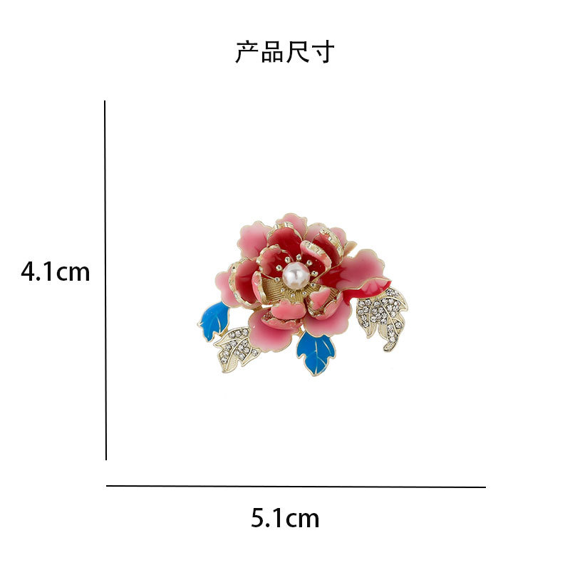 Chinese Style Enamel Peony Flower Brooch for Women, High-End Pearl Flower Corsage, Versatile Personalized Cheongsam Clothing Pin Accessories