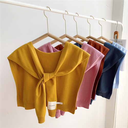 Solid color knitted striped outer shawl women's autumn and winter false collar decorative waistcoat air-conditioned room shoulder fashion scarf