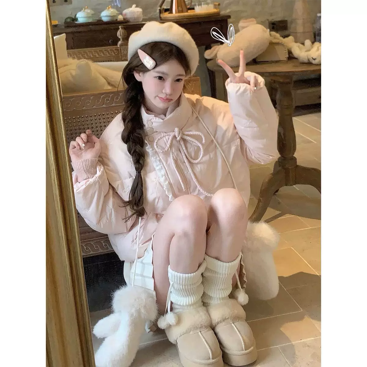 甜系暖包 蝴蝶结甜美可爱外套学院风设计感小众棉衣清新面包服女