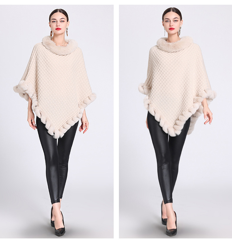 Pelzkragen Cape Cape Damen Strickpullover Pullover Cape Mantel_voghion.com