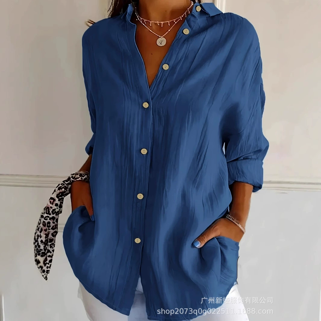 2024 рубашки больших размеров женские лацканы сплошные свободные дикие рубашки
