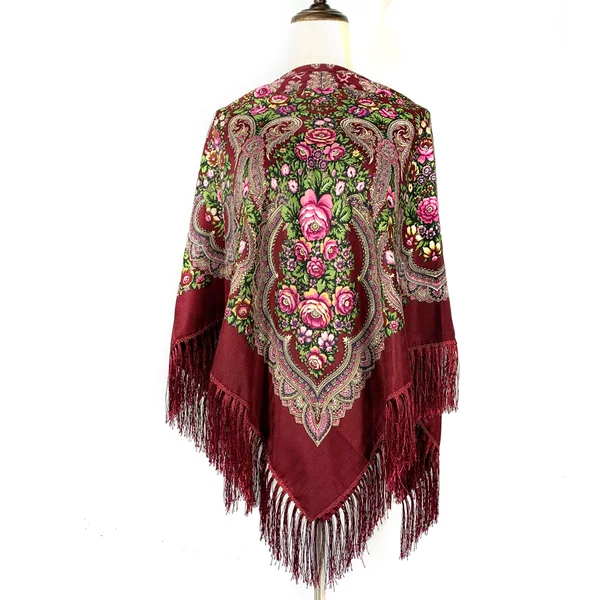 Ethnic style shawl with foreign style printed square scarf autumn and winter warm scarf travel sunscreen Xinjiang shawl