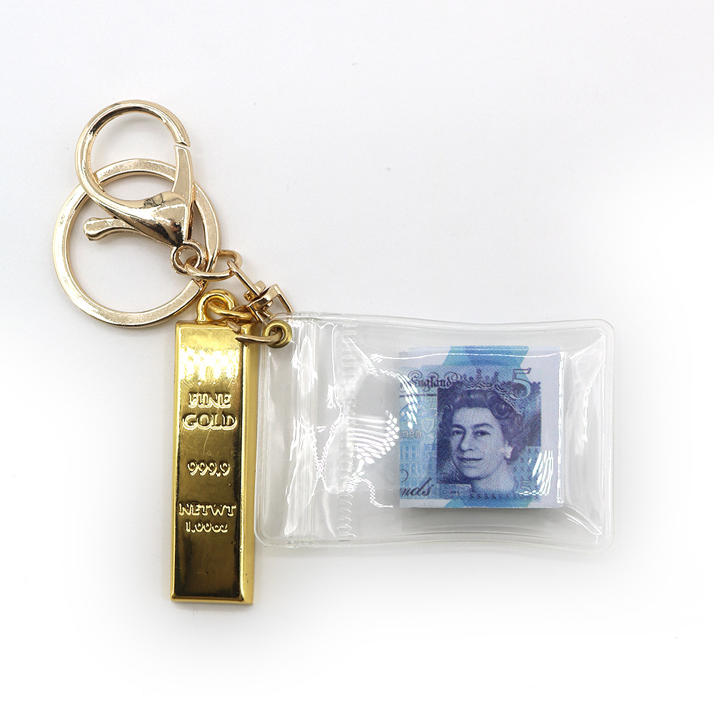 Simulación de dólar de Taiwán, dólar estadounidense, libra, won coreano, moneda indonesia, llavero, colgante de billetes de papel, medalla de oro, colgante de barra de oro, máquina de bebé