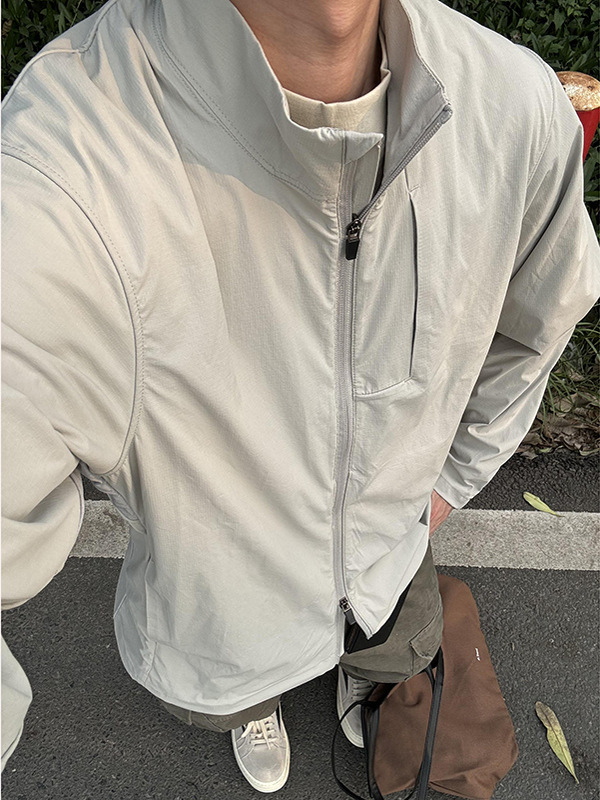 グレーのスタンドカラー日焼け止めジャケットメンズ夏薄い屋外ストリート日焼け止めジャケットハイエンドアメリカン速乾ジャケット|undefined