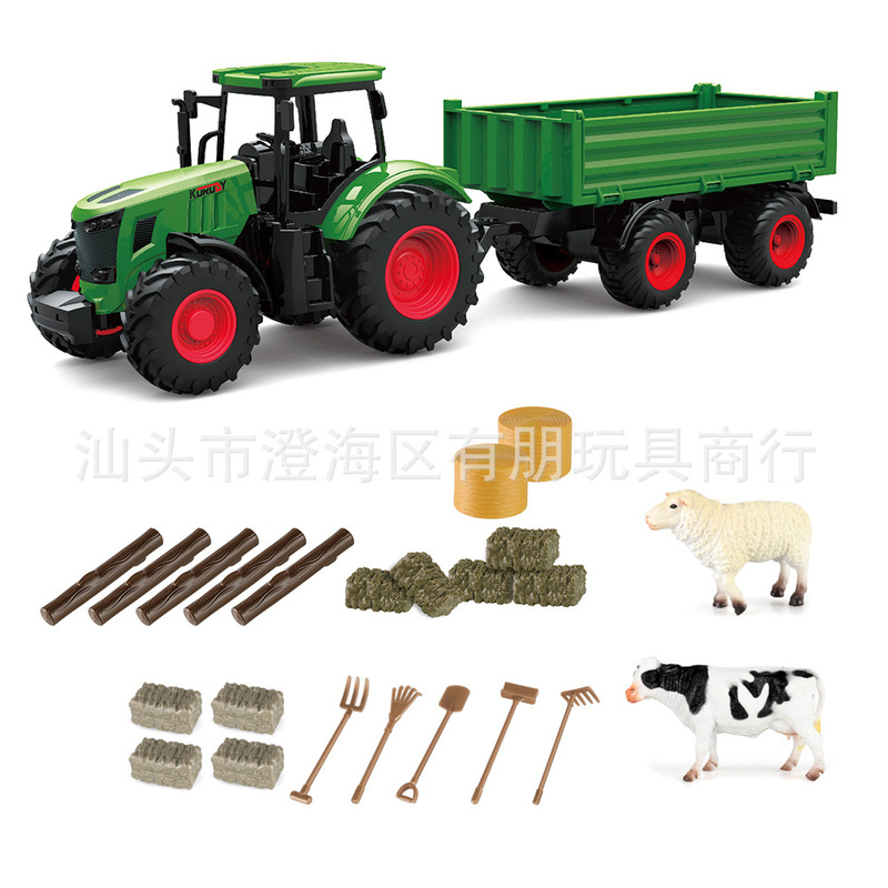 Cross-border 2.4G remote control farmer car transport wooden car tractor wheat corn spray mower toy model