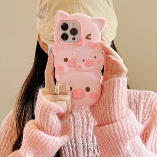 Cartoon Cute Stacked Piggy Iphone15 Apple 12 Suitable for 13/14Pro Max Mobile Phone Case Anti-Fall Cover 11