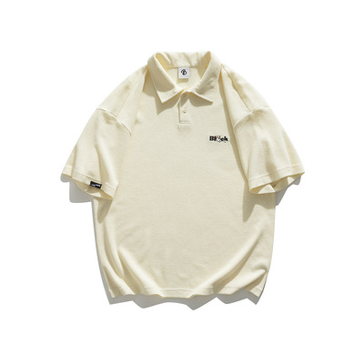 绝非俗物2022年夏季日系简约刺绣休闲男生短袖POLO衫宽松翻领半袖|ru