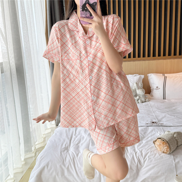 睡衣女夏季梭织泡泡棉皱布ins公主风可爱短袖夏天薄款家居服套装|undefined
