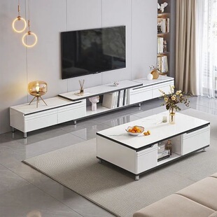 Telescopic Tv Cabinet Coffee Table Combination Simple Modern Living Room Small Apartment Light Luxury Rental House Tv Cabinet Floor Cabinet