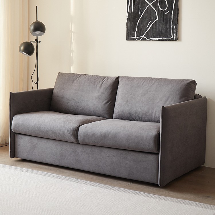 High-End Small Apartment Sofa Bed with Mattress, Foldable Living Room, Maillard Style Technology Cloth, Multi-Functional Double Outlet
