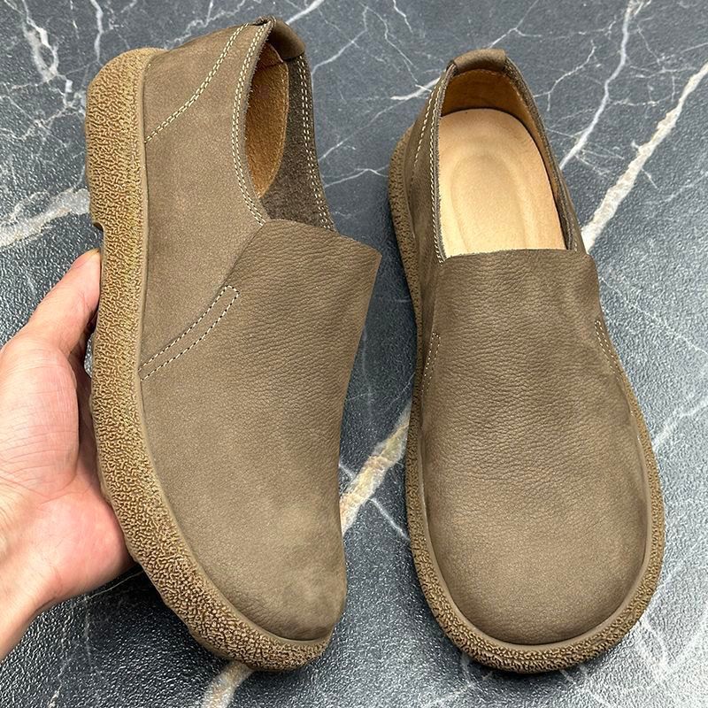 2025 Autumn New Men's Slip-On Shoes Men's Retro Low-Cut Big Toe Casual Leather Shoes Soft Sole Breathable Men's Shoes