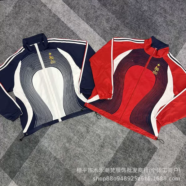 New football jacket, French national team training uniform, royal blue and red coat, jacket, sportswear for men