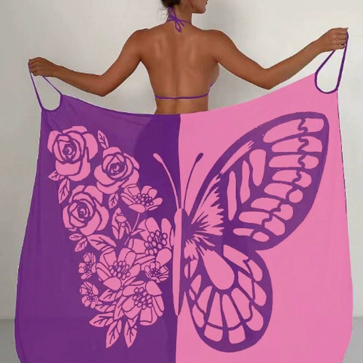 2024 пляжное полотенце для кросс-граничной торговли, европейское и американское бикини, пляжный купальник, фиксированная версия с бабочкой, сетчатая юбка