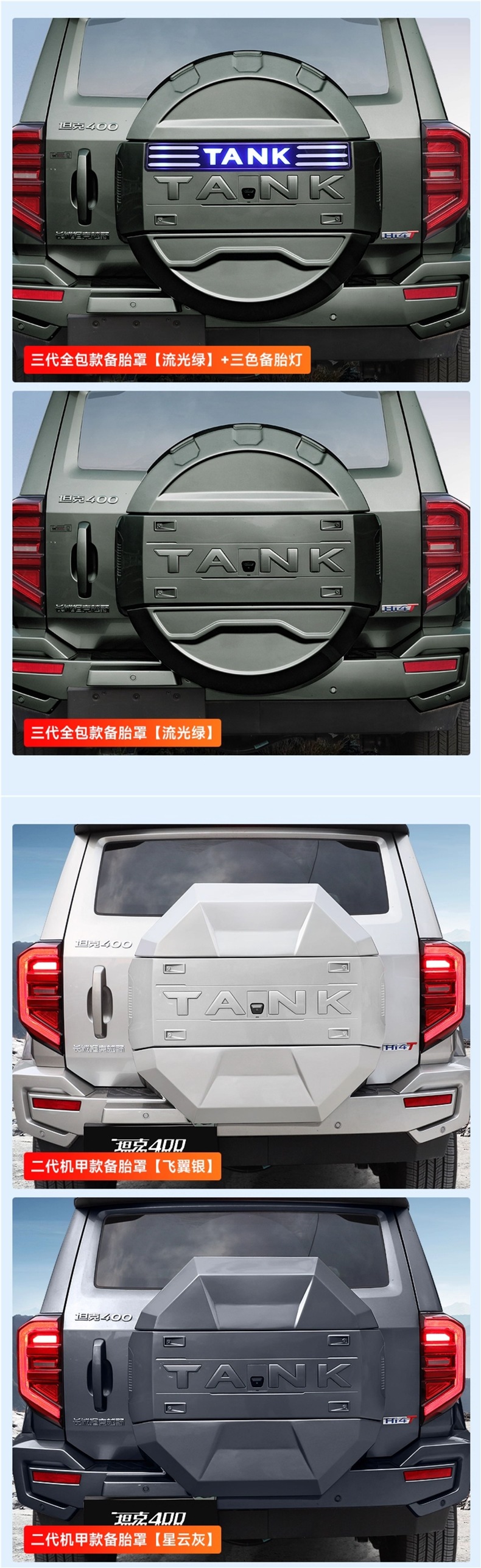 Tank 400Hi4T Spare Tire Cover with Light Mecha Third Generation All-Inclusive Tire Protective Cover Original Color Off-Road Special Accessories